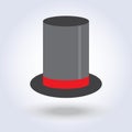 Black top hat cylinder with red ribbon, flat style Royalty Free Stock Photo