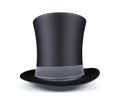 Black top hat with leather grey ribbon isolated on white background