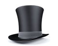 Black top hat with leather grey ribbon isolated on white background