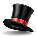 Black top hat with red ribbon, isolated on white Royalty Free Stock Photo