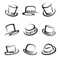 Black top hat set. Vector Royalty Free Stock Photo