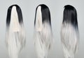 Black top straight long hair white bottom part wig on mannequin head over gray background isolated Royalty Free Stock Photo