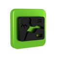 Black Topographic map with route and coordinates icon isolated on transparent background. Green square button.