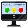 Black touch screen monitor icon with kawaii emoticons feedback rate isolated on white background, vector flat design