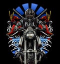 black touring motorbike with waves and samurai background