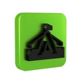 Black Tourist tent icon isolated on transparent background. Camping symbol. Green square button.