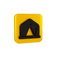 Black Tourist tent icon isolated on transparent background. Camping symbol. Yellow square button.