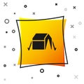 Black Tourist tent icon isolated on white background. Camping symbol. Yellow square button. Vector