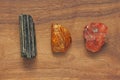 Black tourmaline, Sherl, Carnelian, Amber. Collection of natural
