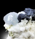 Black tourmaline shorl with aquamarine  and albite specimen from afghanistan Royalty Free Stock Photo