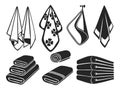 Black towels vector set icons. Bath, beach and kitchen fabric towels