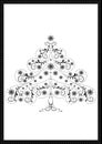 Black tracery Christmas tree with snowflakes and beads