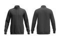 Black tracksuit top, Sport jacket or long sleeve black sweatshirt mockup template front and back view. Royalty Free Stock Photo