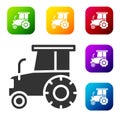 Black Tractor icon isolated on white background. Set icons in color square buttons. Vector Royalty Free Stock Photo