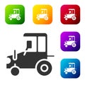 Black Tractor icon isolated on white background. Set icons in color square buttons. Vector Royalty Free Stock Photo