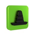 Black Traditional mexican sombrero hat icon isolated on transparent background. Green square button.