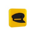 Black Train driver hat icon isolated on transparent background. Yellow square button.