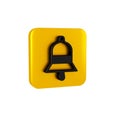 Black Train station bell icon isolated on transparent background. Yellow square button.