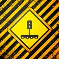 Black Train traffic light icon isolated on yellow background. Traffic lights for the railway to regulate the movement of Royalty Free Stock Photo