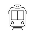 Black Tram Line Icon. Streetcar in Front View Linear Pictogram. Stop Station for City Electric Public Transport Outline