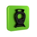 Black Tram and railway icon isolated on transparent background. Public transportation symbol. Green square button.