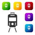 Black Tram and railway icon isolated on white background. Public transportation symbol. Set icons in color square