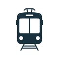 Black Tram Silhouette Icon. Stop Station Sign for City Electric Public Transport Glyph Pictogram. Streetcar in Front