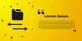Black Transfer files icon isolated on yellow background. Copy files, data exchange, backup, PC migration, file sharing