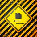 Black Transfer files icon isolated on yellow background. Copy files, data exchange, backup, PC migration, file sharing