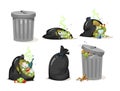 Black trash bags and garbage metal can set