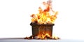 A black trash can with a fire burning inside of it Royalty Free Stock Photo