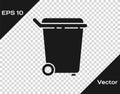 Black Trash can icon isolated on transparent background. Garbage bin sign. Recycle basket icon. Office trash icon. Vector Royalty Free Stock Photo