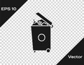 Black Trash can icon isolated on transparent background. Garbage bin sign. Recycle basket icon. Office trash icon Royalty Free Stock Photo