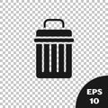 Black Trash can icon isolated on transparent background. Garbage bin sign. Recycle basket icon. Office trash icon Royalty Free Stock Photo