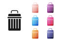 Black Trash can icon isolated on white background. Garbage bin sign. Recycle basket icon. Office trash icon. Set icons Royalty Free Stock Photo