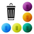 Black Trash can icon isolated on white background. Garbage bin sign. Recycle basket icon. Office trash icon. Set icons Royalty Free Stock Photo