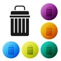 Black Trash can icon isolated on white background. Garbage bin sign. Recycle basket icon. Office trash icon. Set icons Royalty Free Stock Photo