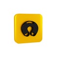 Black Travel neck pillow icon isolated on transparent background. Pillow U-shaped. Yellow square button.