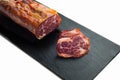 Black tray of delicious Iberian pork loin Royalty Free Stock Photo