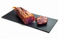 Black tray of delicious Iberian pork loin