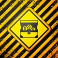 Black Treasure chest icon isolated on yellow background. Warning sign. Vector