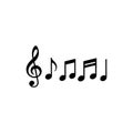 Black treble clef and musical notes on white background eighth note sixteenth note Royalty Free Stock Photo