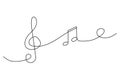 black treble clef note line. One line drawing background. Vector illustration. stock image.