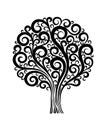 Black tree in flower design with swirls and flouri Royalty Free Stock Photo