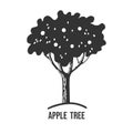 Black tree logo isolated on a white background. Apple tree sketch. Royalty Free Stock Photo