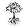 Black Tree with Roots. Vector Illustration.