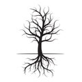Black Tree with Roots. Vector Illustration. Royalty Free Stock Photo