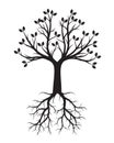 Black Tree with Roots. Vector Illustration. Royalty Free Stock Photo