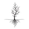 Black Tree with roots. Vector Illustration and natural element.