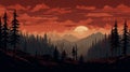 Retropharyngeal 8-bit Montane Forest Firebreak Landscape Wallpaper